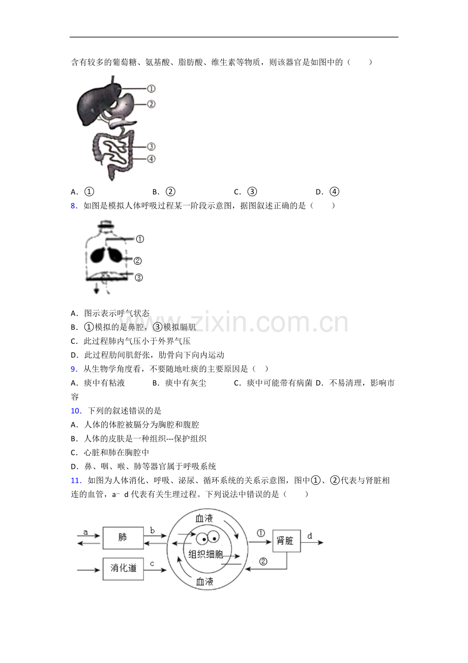 生物人教版七年级下册期末生物期末模拟试卷及答案.doc_第2页