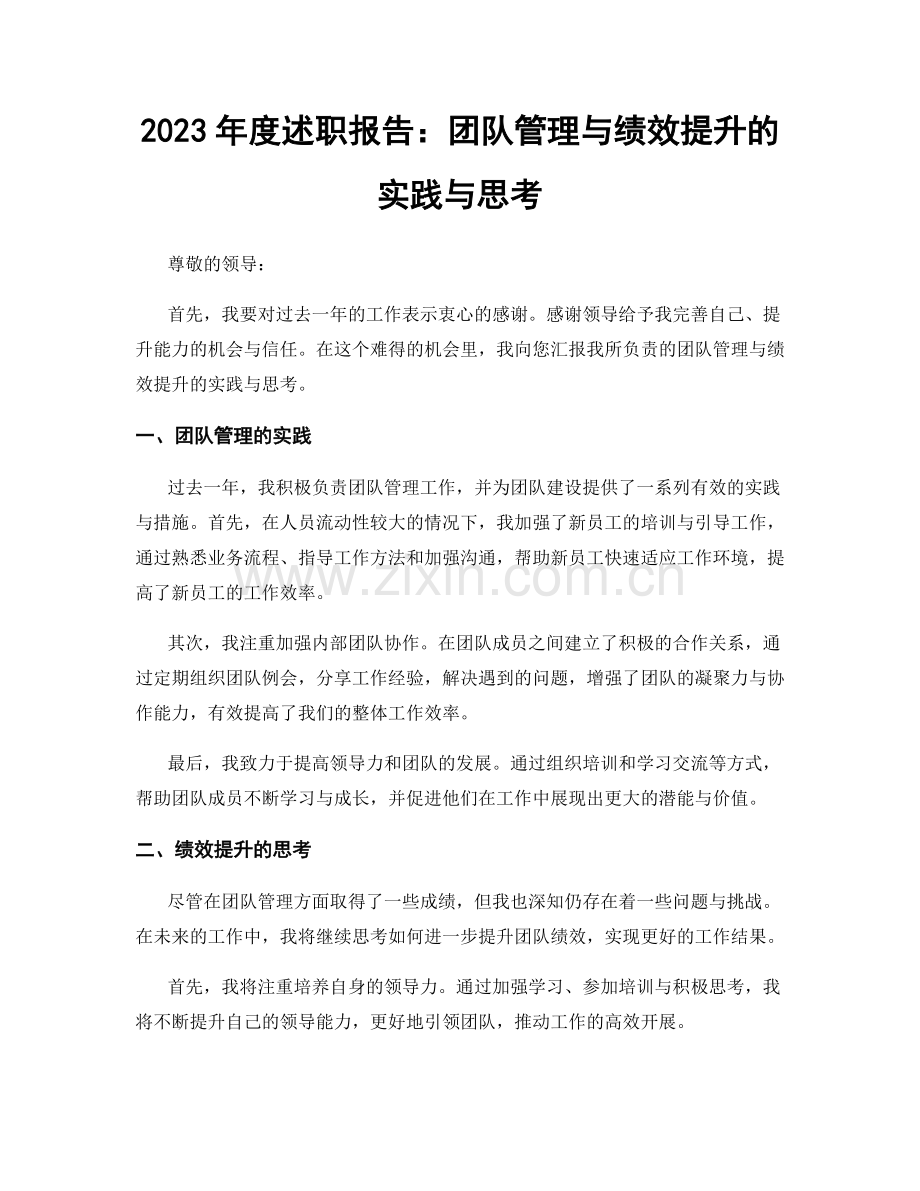 2023年度述职报告：团队管理与绩效提升的实践与思考.docx_第1页