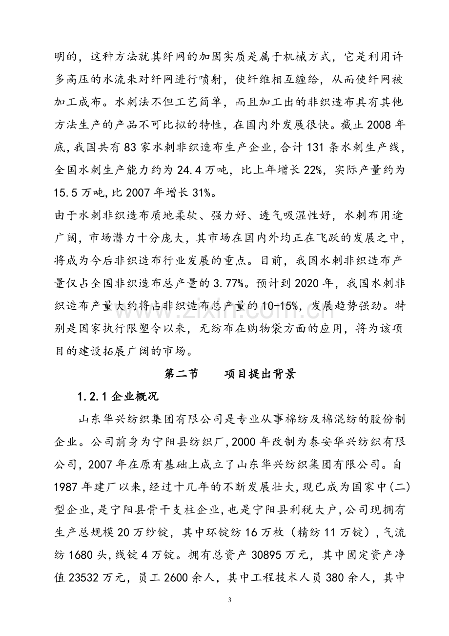 产3000吨水刺无纺布生产线项目新建策划书.doc_第3页