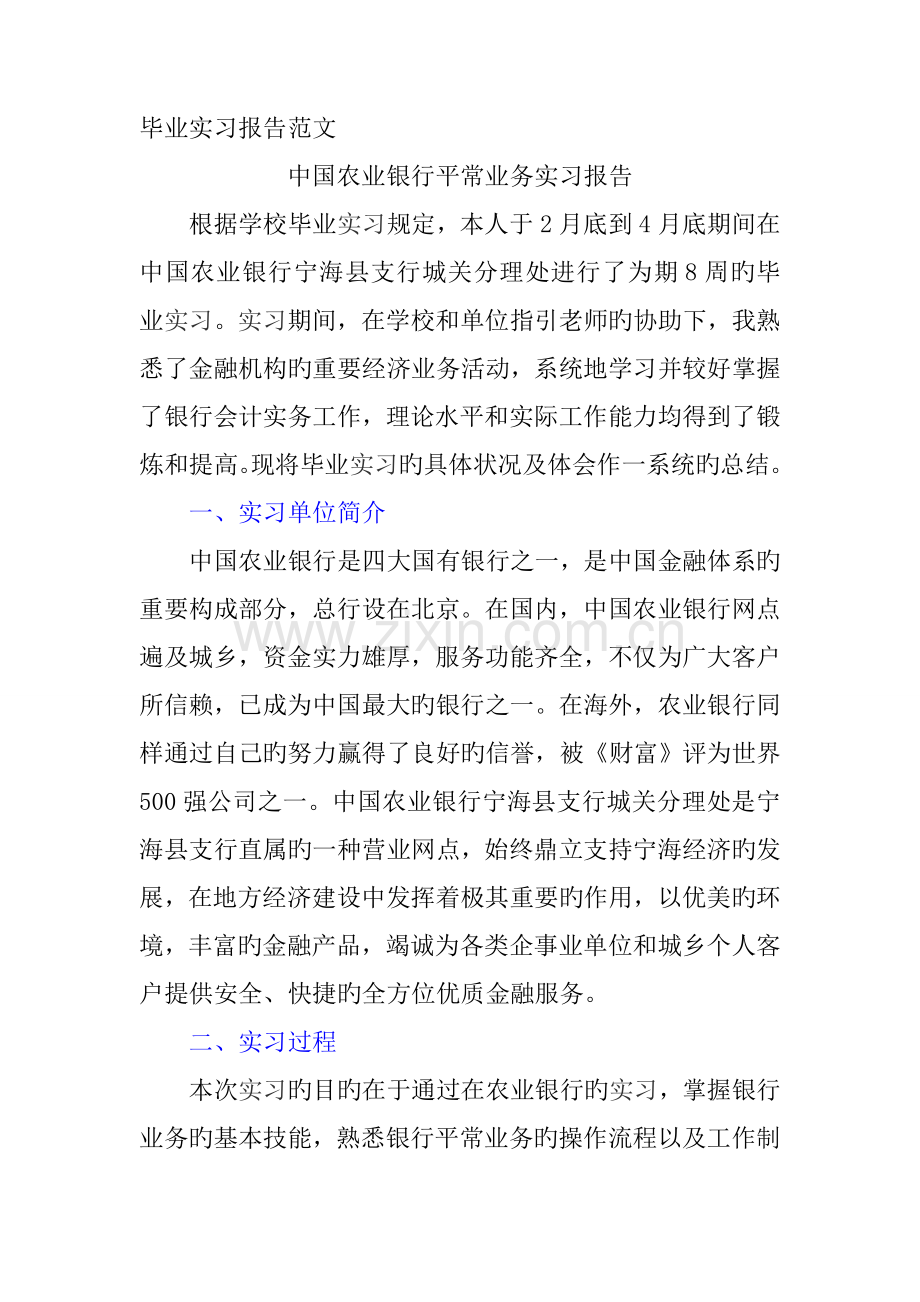 毕业实习报告范文中国农业银行.doc_第1页