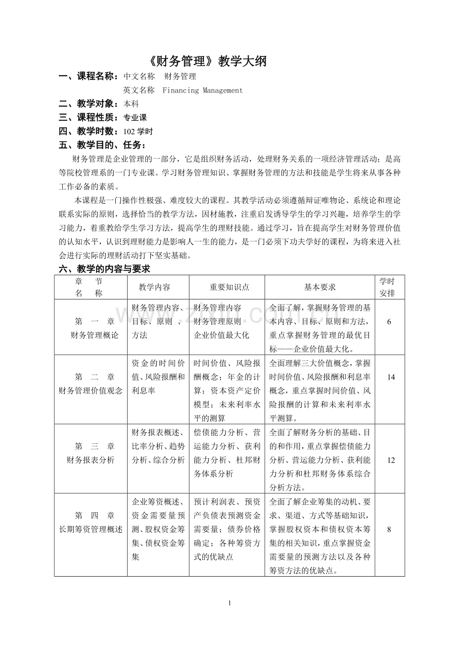 《财务管理》教学大纲.doc_第1页