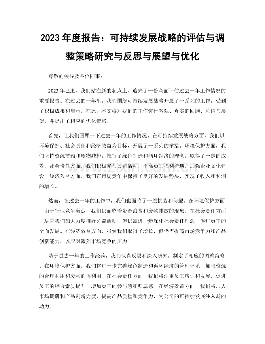 2023年度报告：可持续发展战略的评估与调整策略研究与反思与展望与优化.docx_第1页