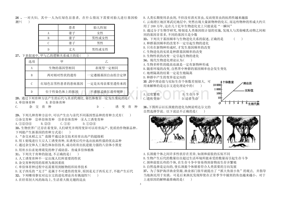 高中生物必修二考试试题(含答案).doc_第3页