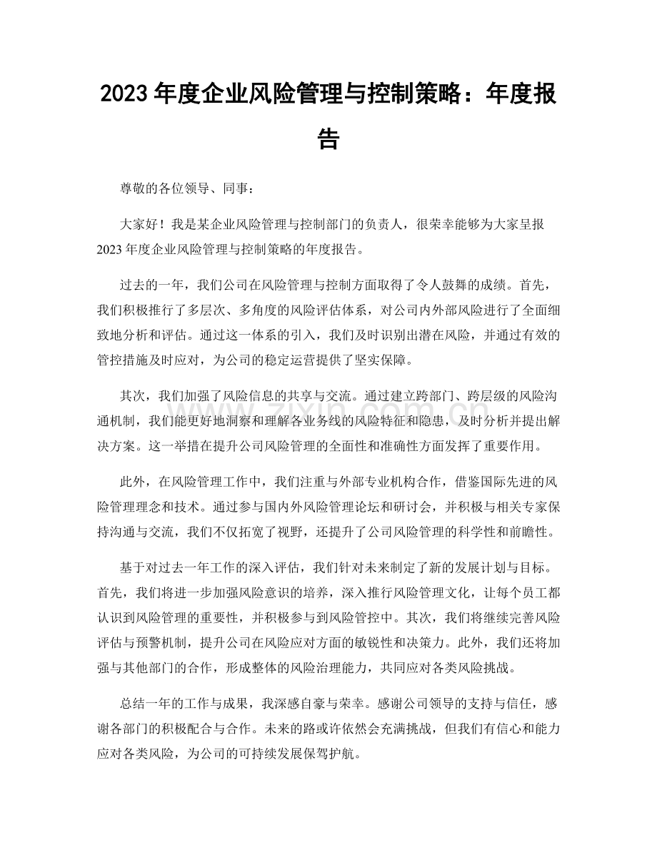 2023年度企业风险管理与控制策略：年度报告.docx_第1页