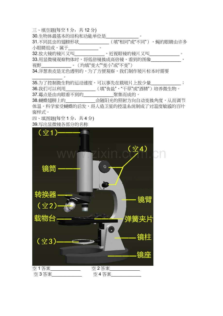 教科版六年级科学上册第一单元《微小世界》测试试卷.doc_第3页