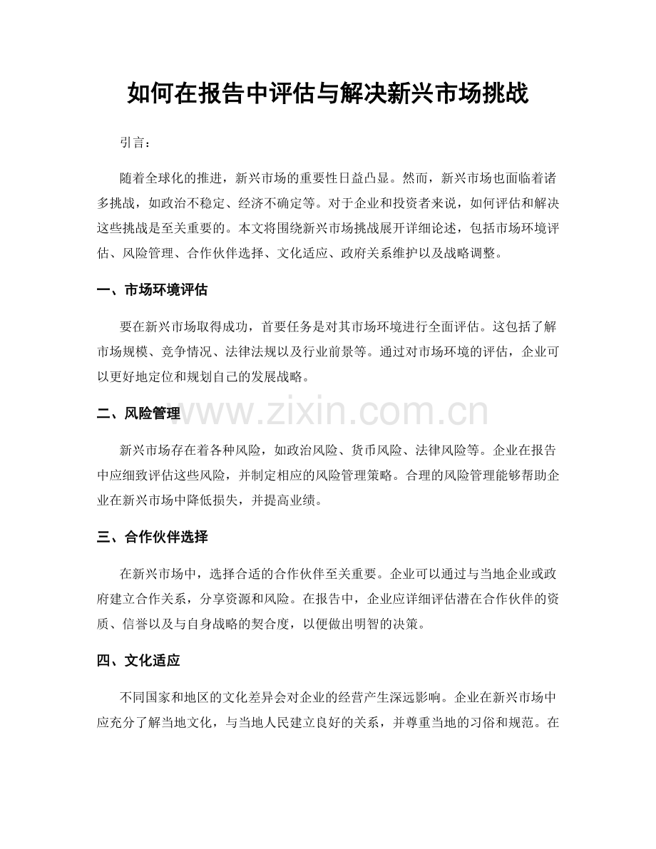 如何在报告中评估与解决新兴市场挑战.docx_第1页