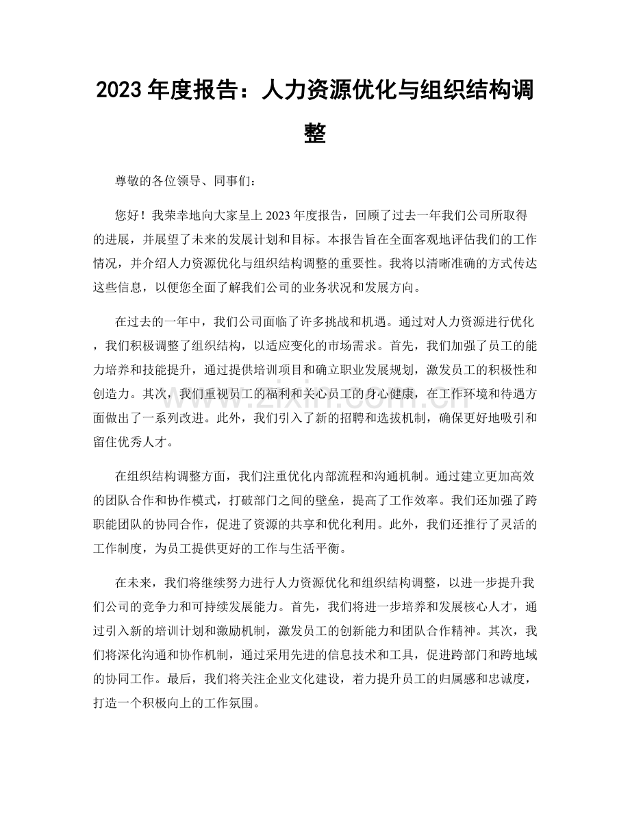 2023年度报告：人力资源优化与组织结构调整.docx_第1页