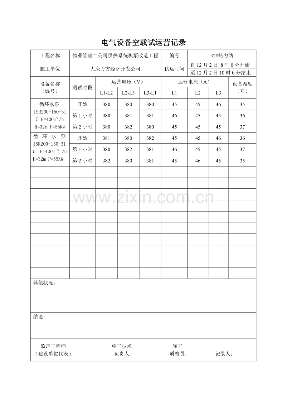 电气设备空载试运行记录.doc_第3页