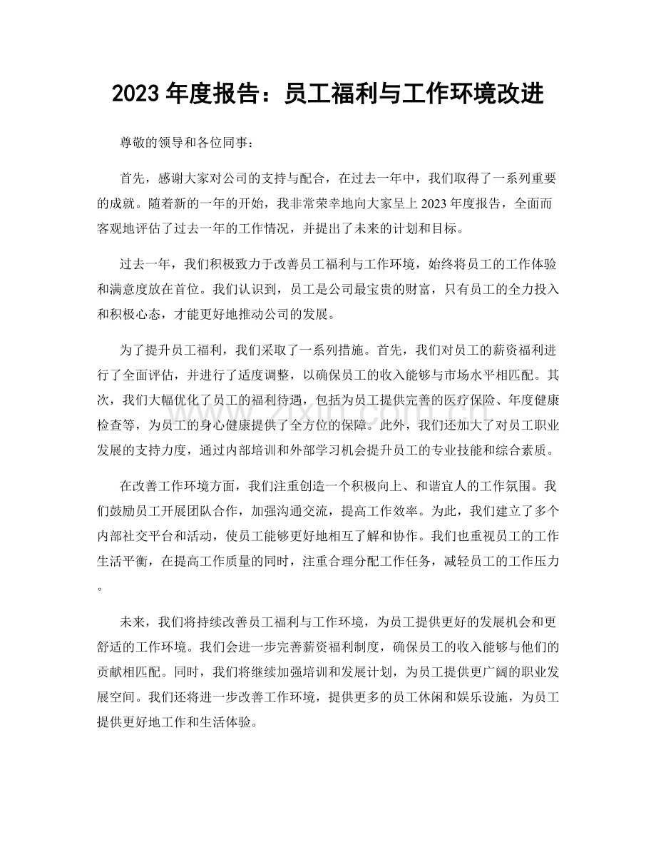 2023年度报告：员工福利与工作环境改进.docx_第1页