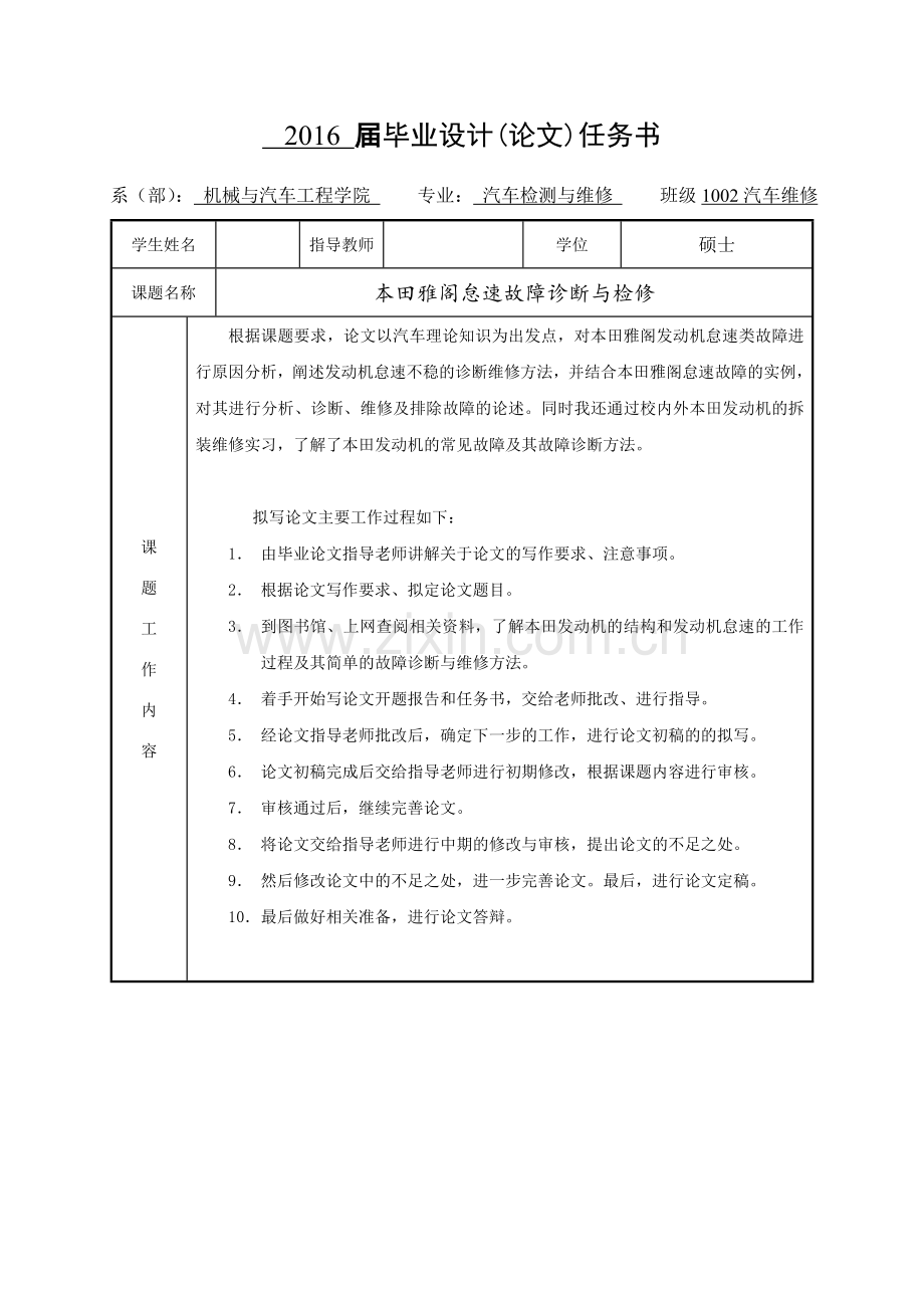 轿车怠速故障诊断与维修--毕业论文.doc_第2页