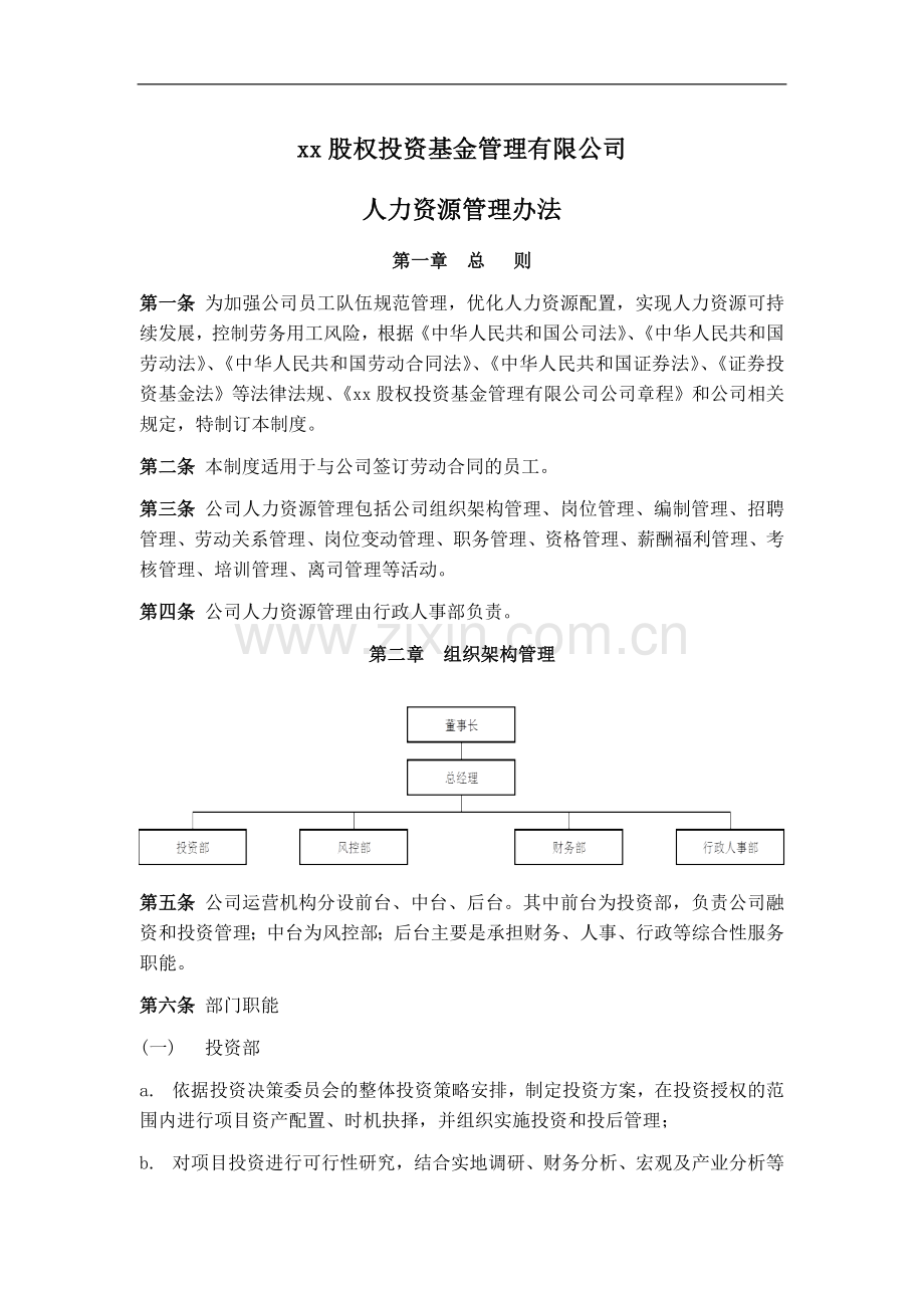 股权投资基金管理有限公司人力资源管理办法.doc_第1页