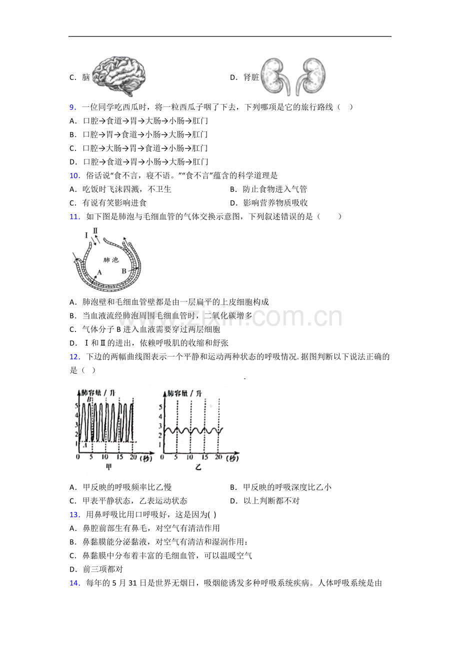 深圳市七年级下册期中生物期中试卷及答案.doc_第3页