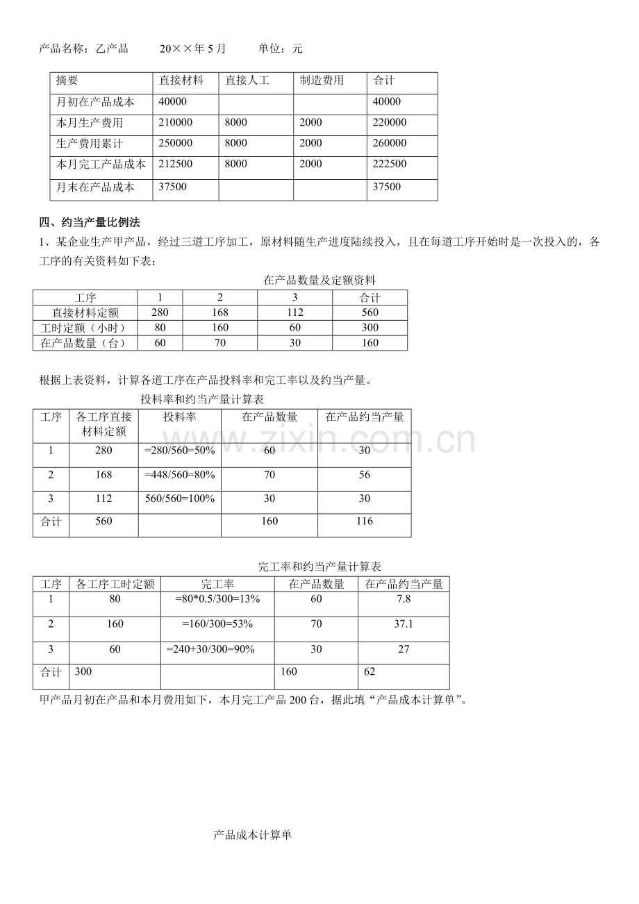 生产费用在完工产品与在产品之间的分配练习答案版.doc_第2页