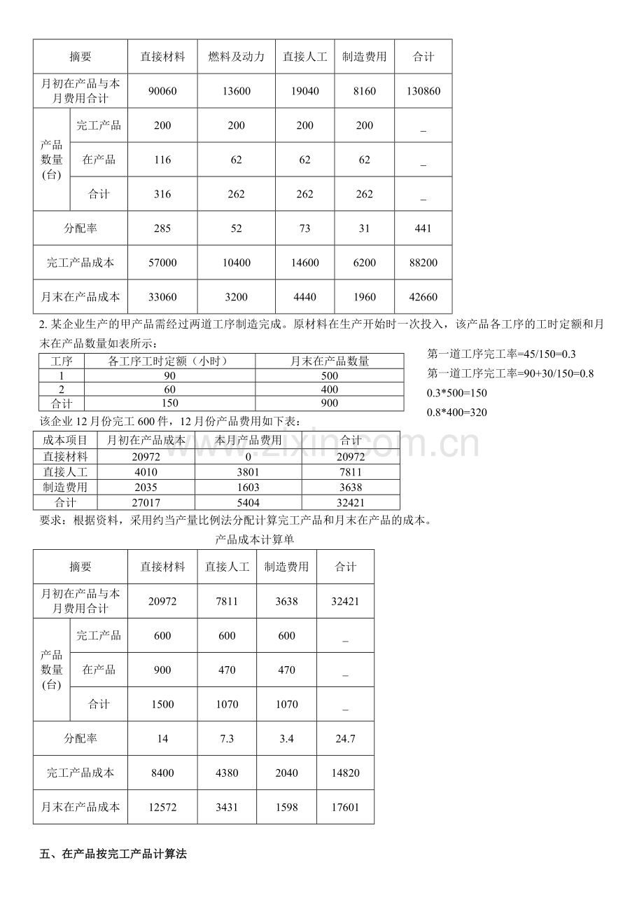 生产费用在完工产品与在产品之间的分配练习答案版.doc_第3页