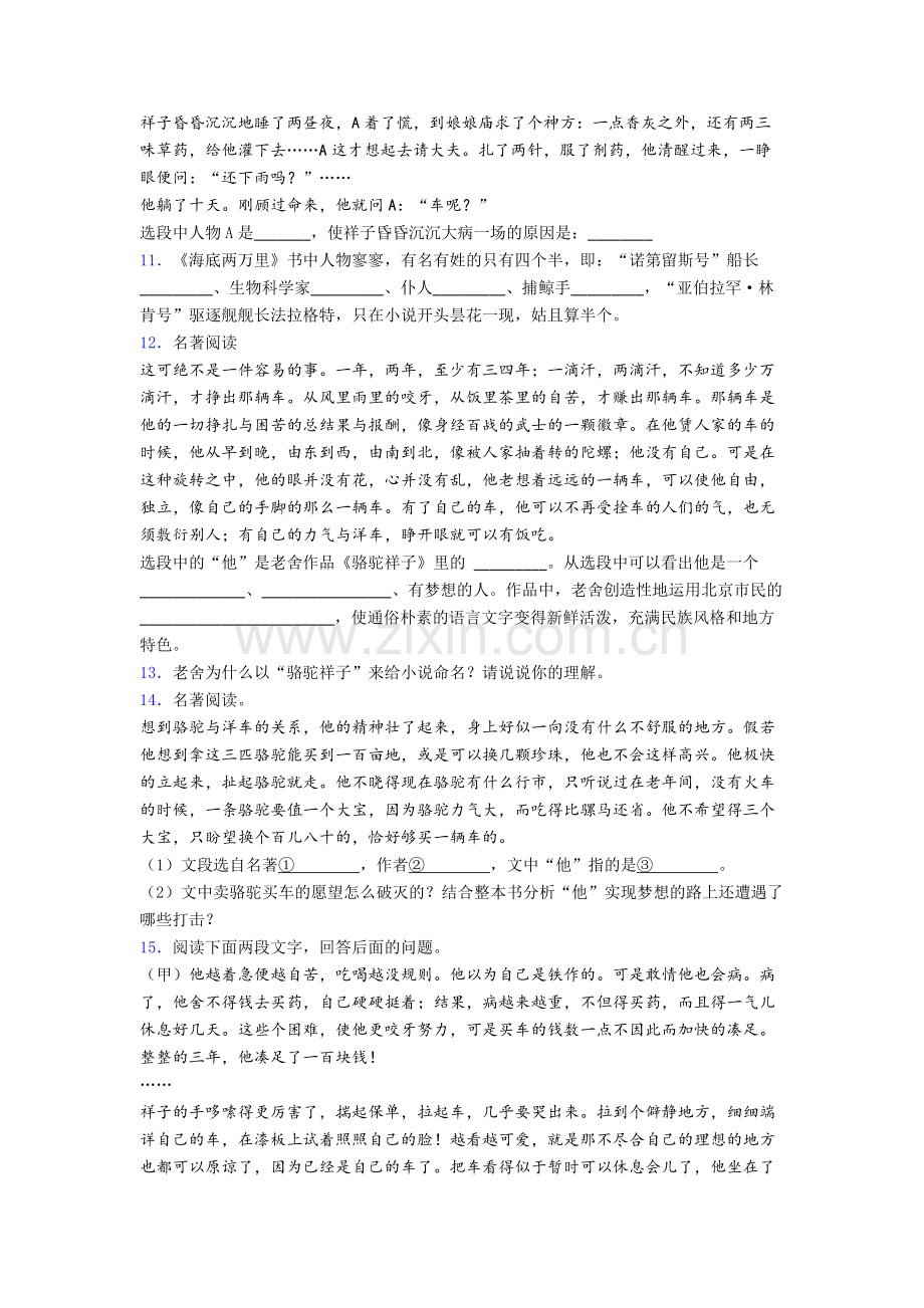 七年级语文下册骆驼祥子和海底两万里必读名著测试题.doc_第3页