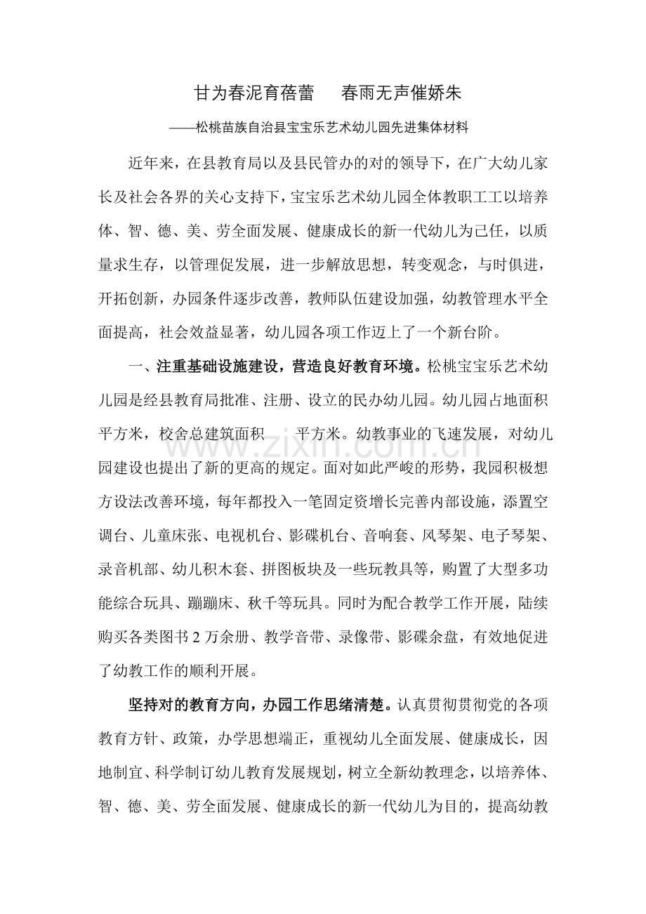 民办幼儿园先进集体材料.doc_第1页