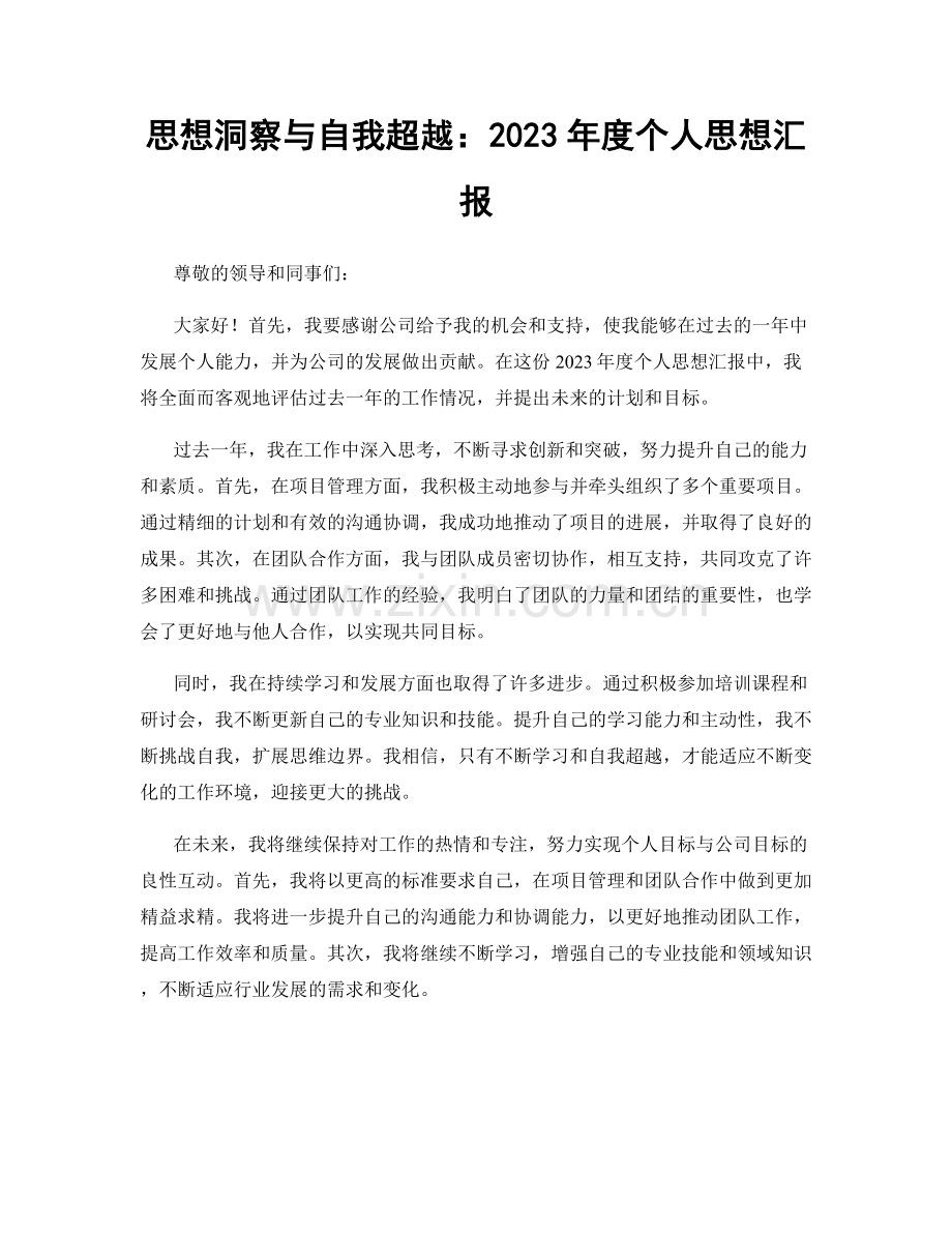 思想洞察与自我超越：2023年度个人思想汇报.docx_第1页