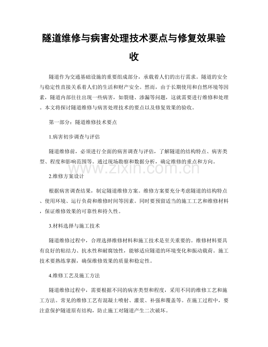 隧道维修与病害处理技术要点与修复效果验收.docx_第1页