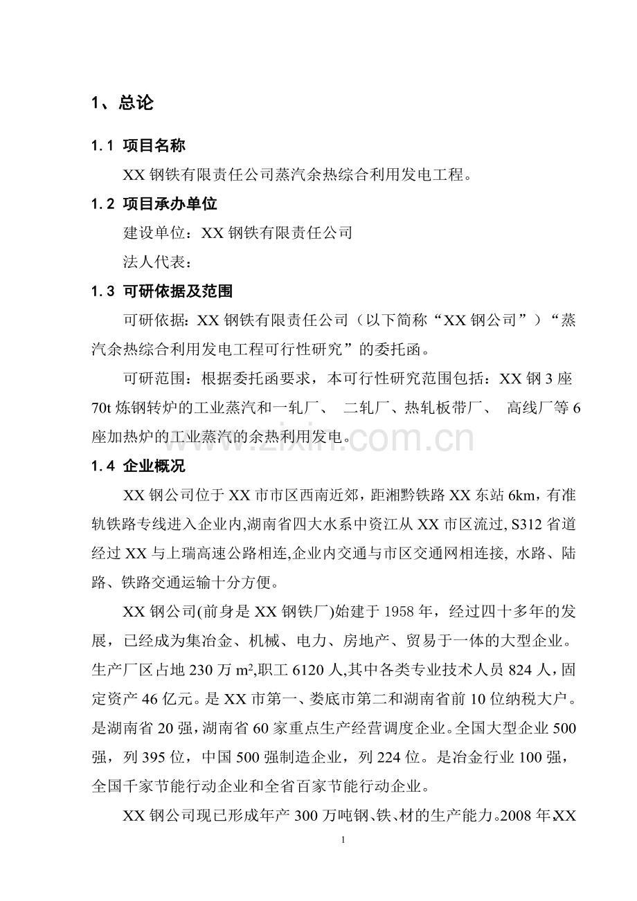 蒸汽余热综合利用发电工程项目可行性策划书.doc_第1页