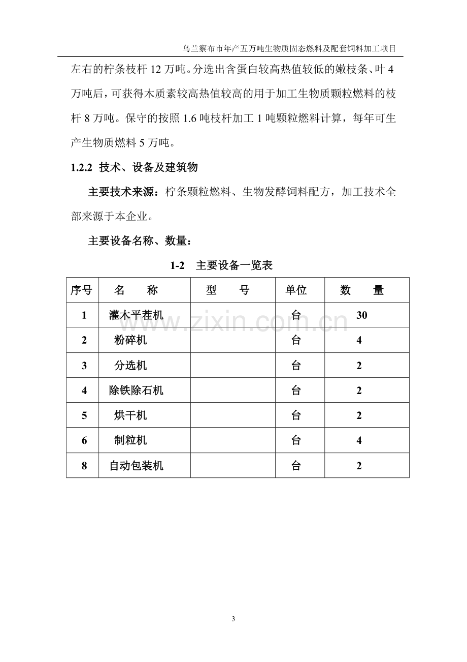 年产五万吨柠条固体生物质燃料加工项目可行性研究报告.doc_第3页