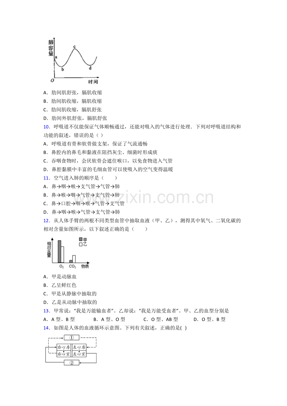 人教版中学七年级下册生物期末复习卷(含答案).doc_第3页