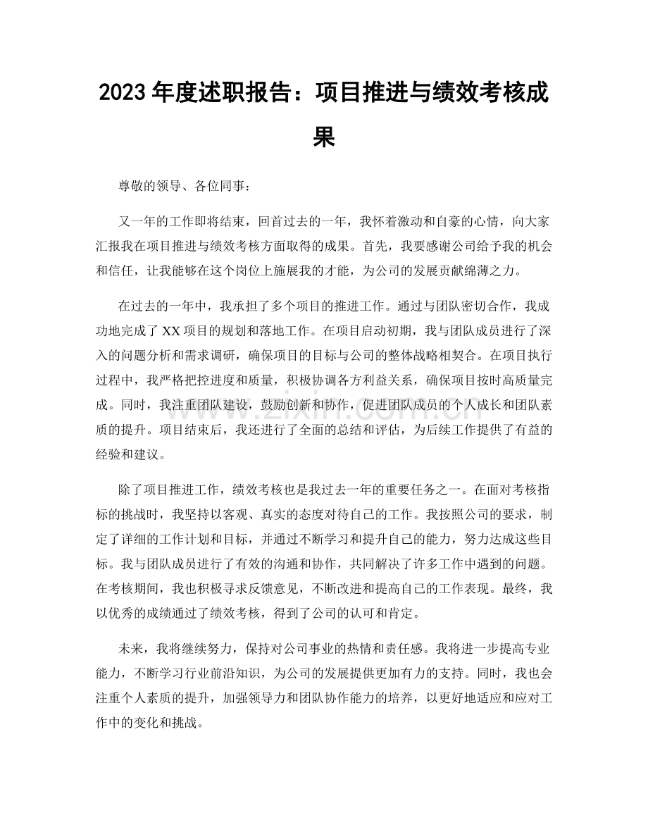 2023年度述职报告：项目推进与绩效考核成果.docx_第1页