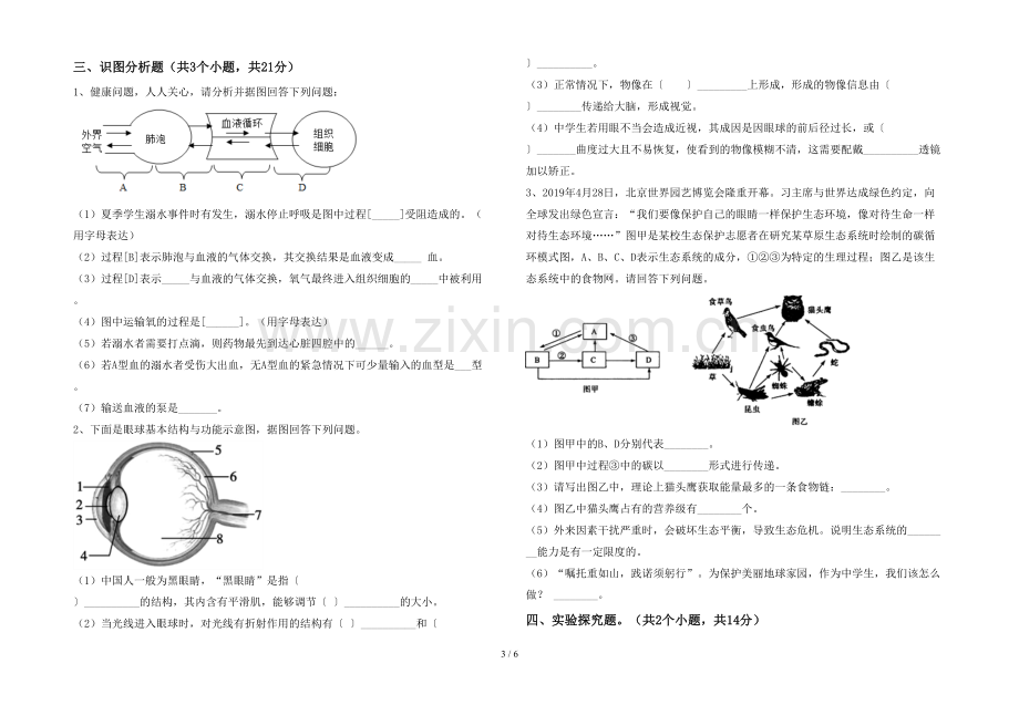 2023年七年级生物上册期末考试卷(附答案).doc_第3页