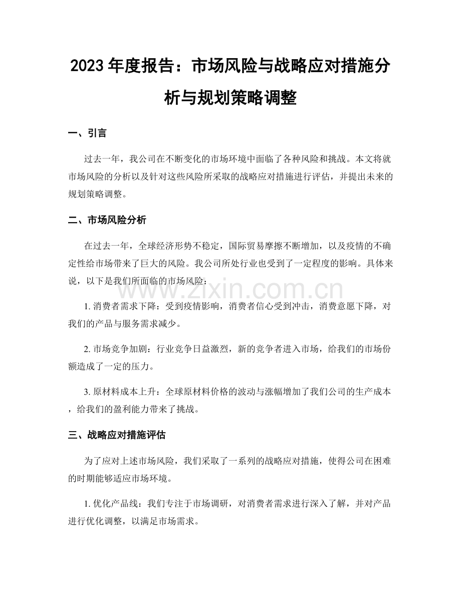 2023年度报告：市场风险与战略应对措施分析与规划策略调整.docx_第1页