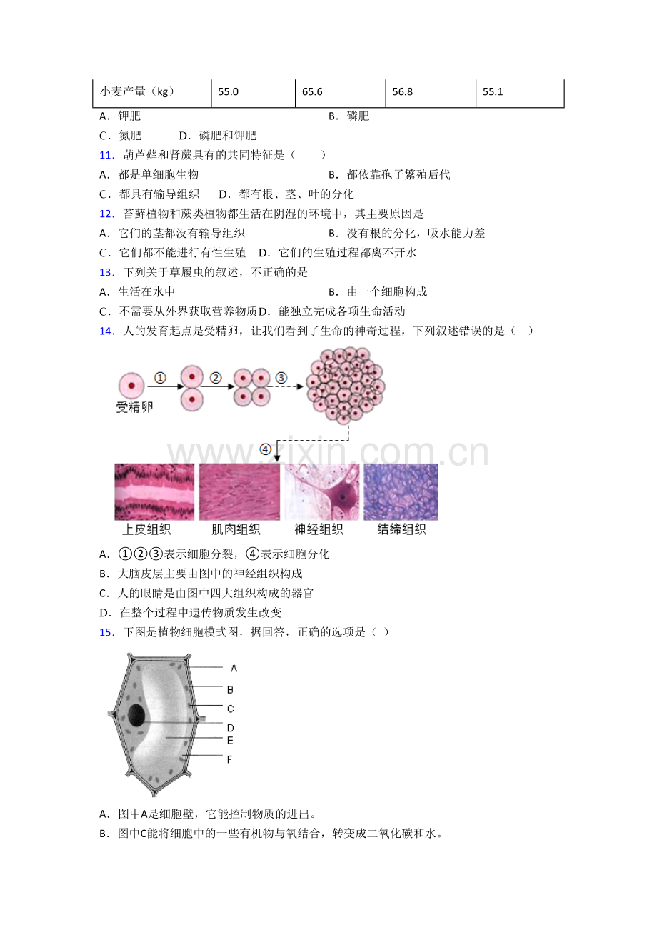 南京外国语中学七年级上册期末生物试卷.doc_第3页