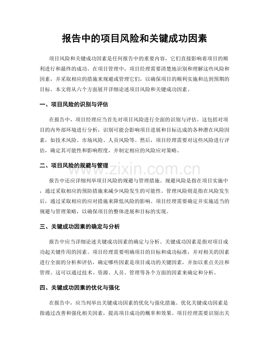 报告中的项目风险和关键成功因素.docx_第1页