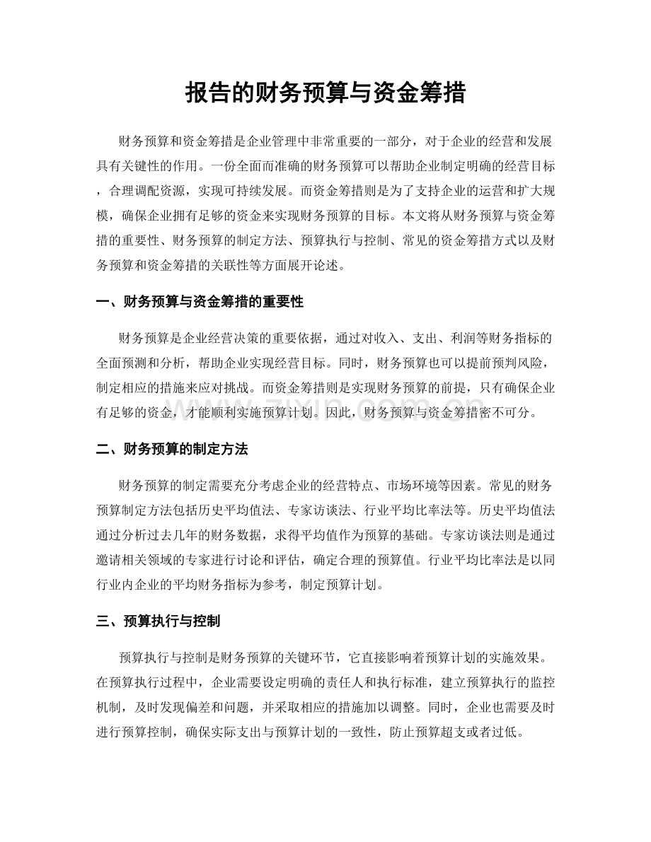 报告的财务预算与资金筹措.docx_第1页