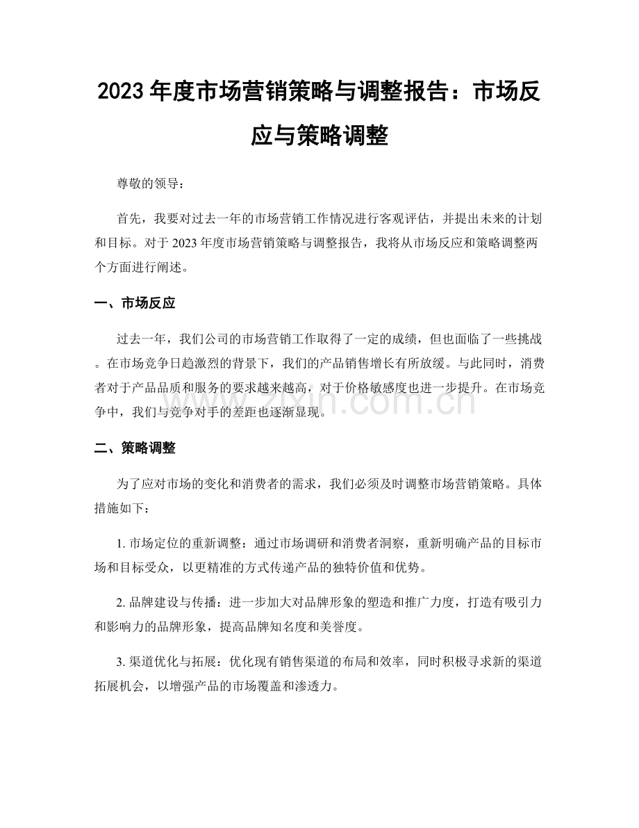 2023年度市场营销策略与调整报告：市场反应与策略调整.docx_第1页