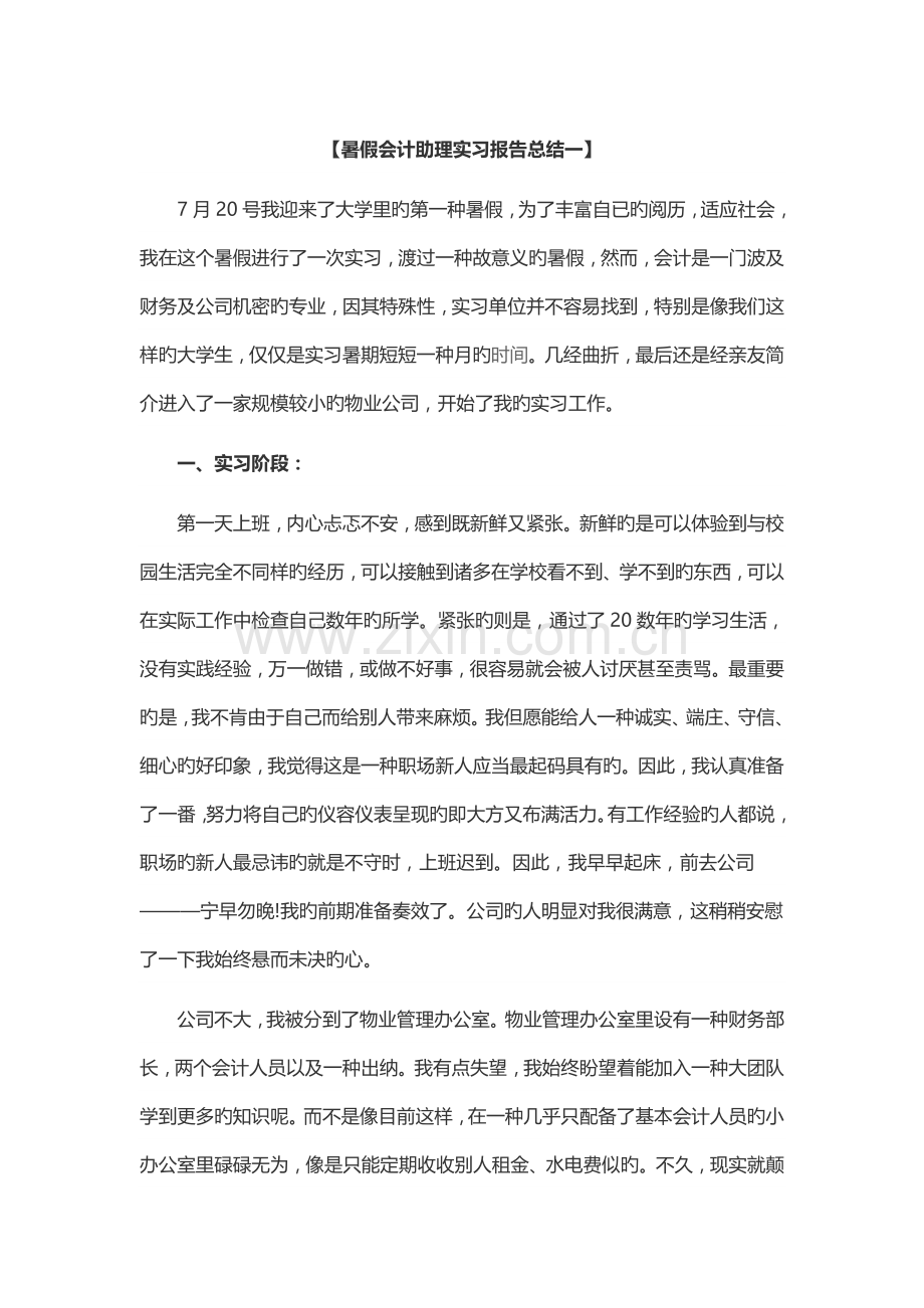 暑假会计助理实习报告总结.docx_第1页