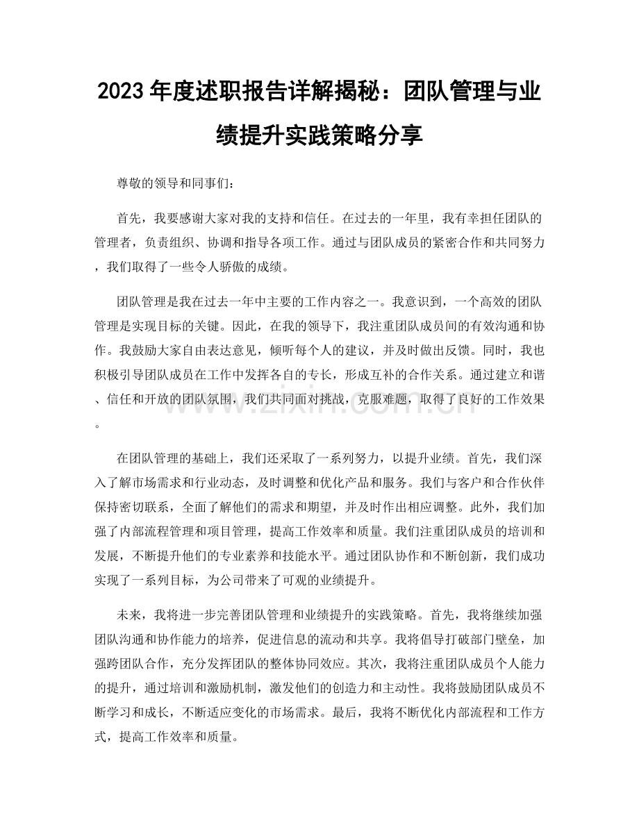 2023年度述职报告详解揭秘：团队管理与业绩提升实践策略分享.docx_第1页