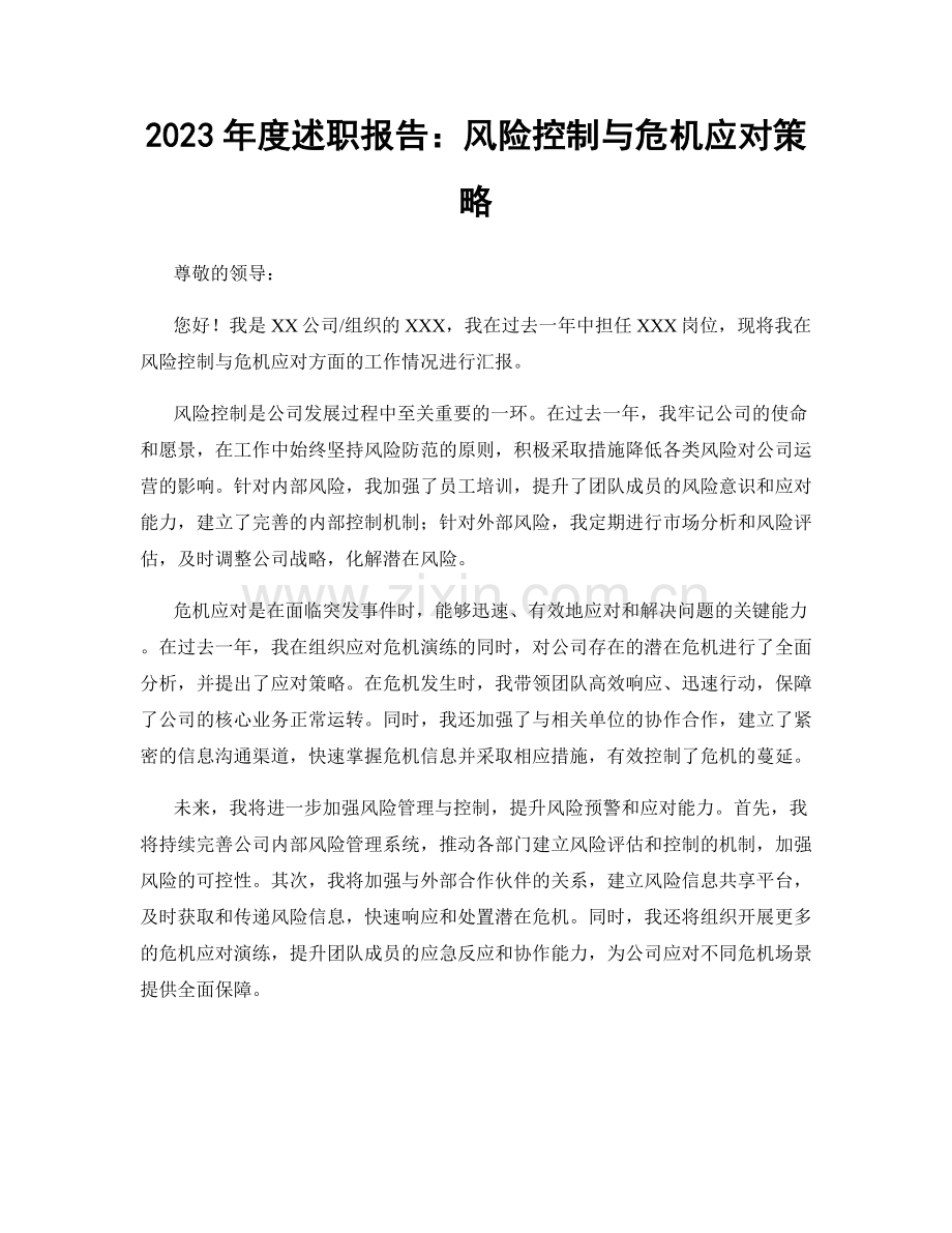 2023年度述职报告：风险控制与危机应对策略.docx_第1页