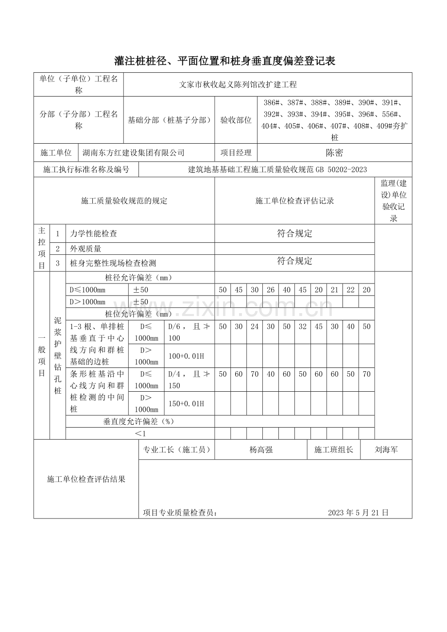 灌注桩桩径平面位置和桩身垂直度偏差记录表.doc_第2页