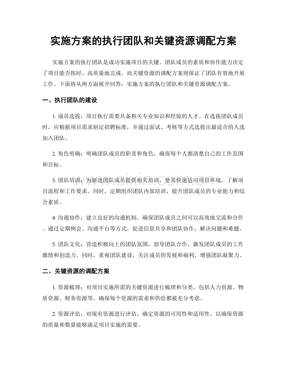 实施方案的执行团队和关键资源调配方案.docx_第1页