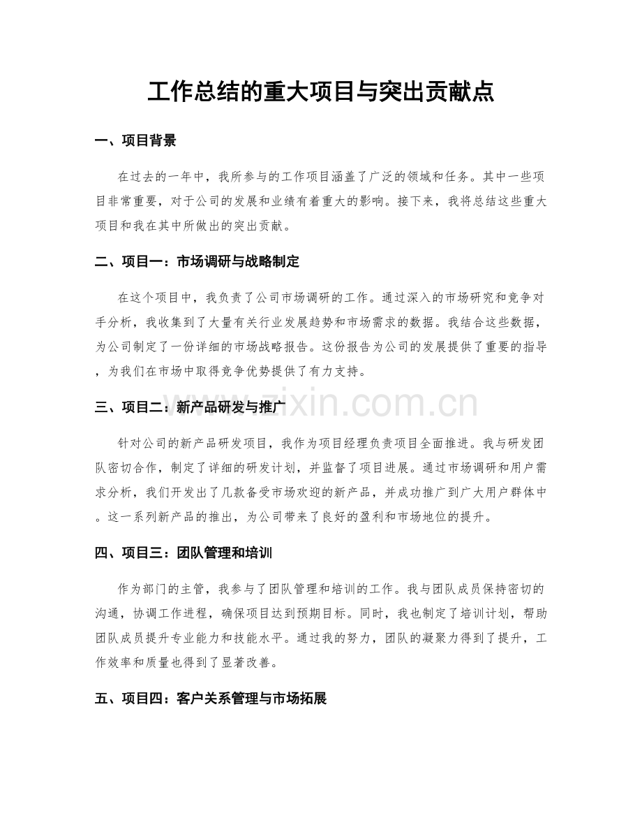 工作总结的重大项目与突出贡献点.docx_第1页