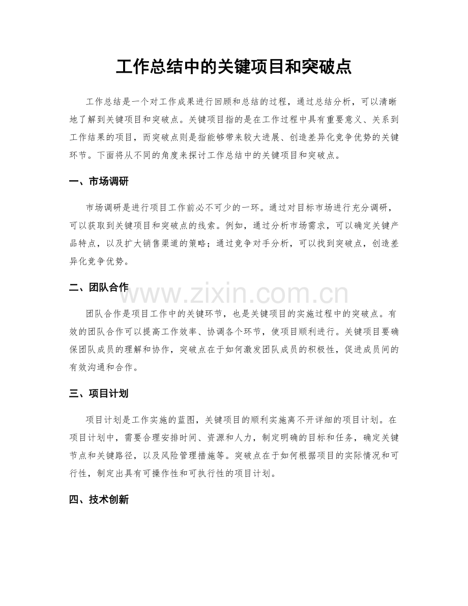 工作总结中的关键项目和突破点.docx_第1页