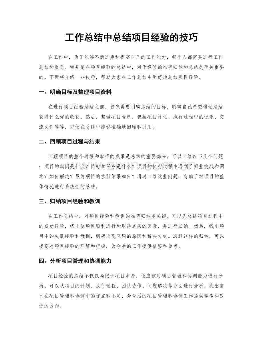 工作总结中总结项目经验的技巧.docx_第1页