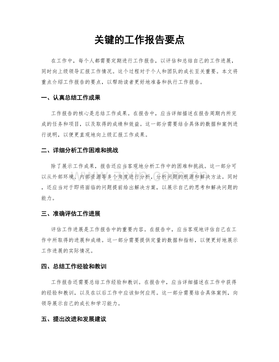 关键的工作报告要点.docx_第1页