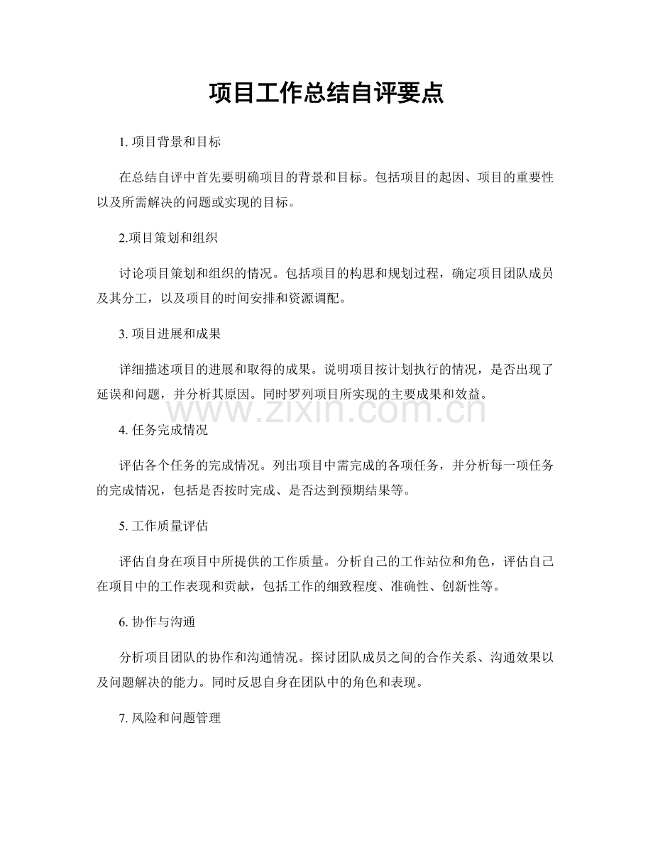 项目工作总结自评要点.docx_第1页