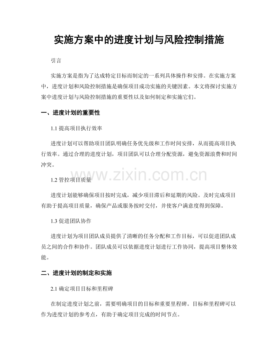 实施方案中的进度计划与风险控制措施.docx_第1页