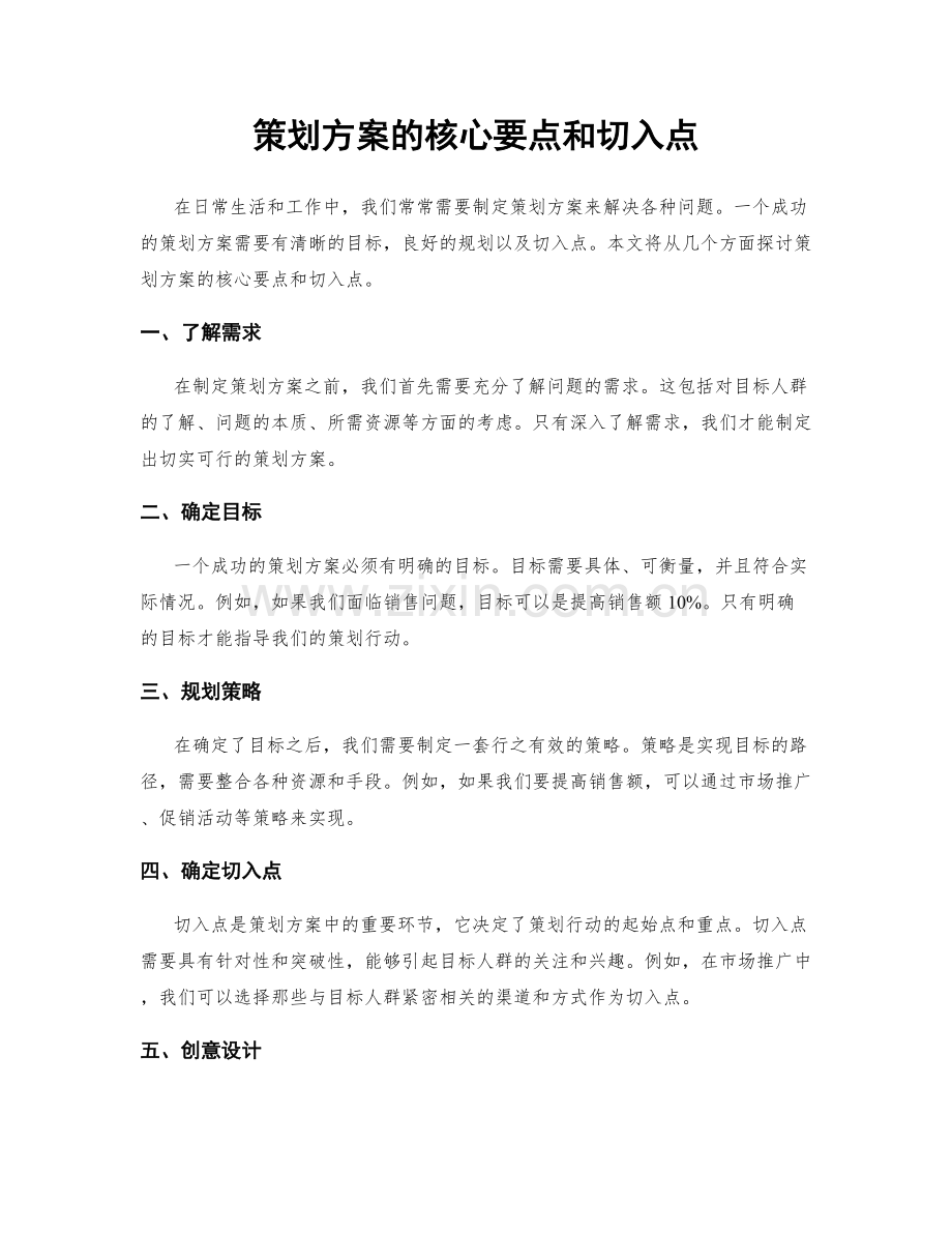 策划方案的核心要点和切入点.docx_第1页