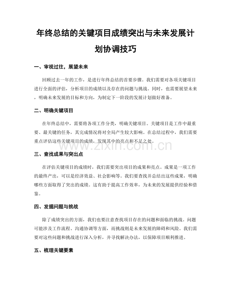 年终总结的关键项目成绩突出与未来发展计划协调技巧.docx_第1页