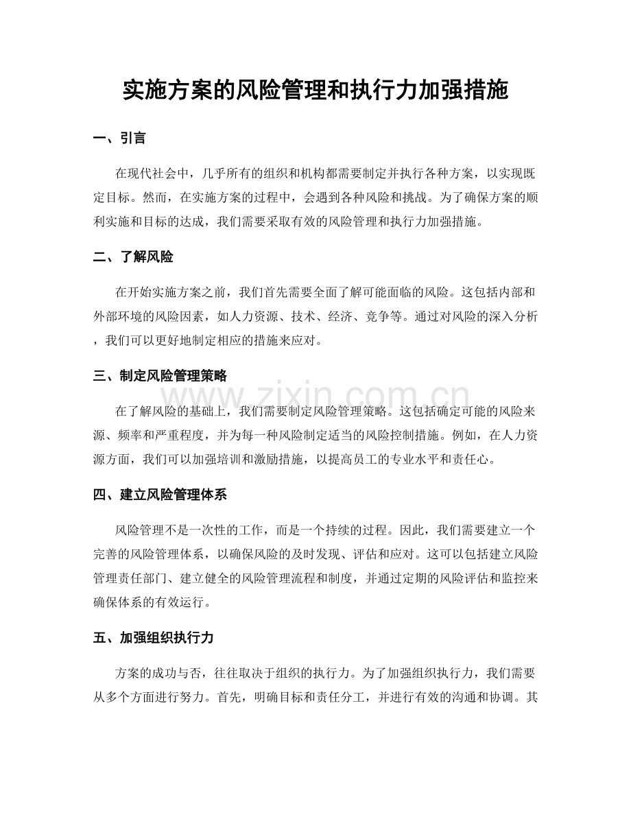 实施方案的风险管理和执行力加强措施.docx_第1页