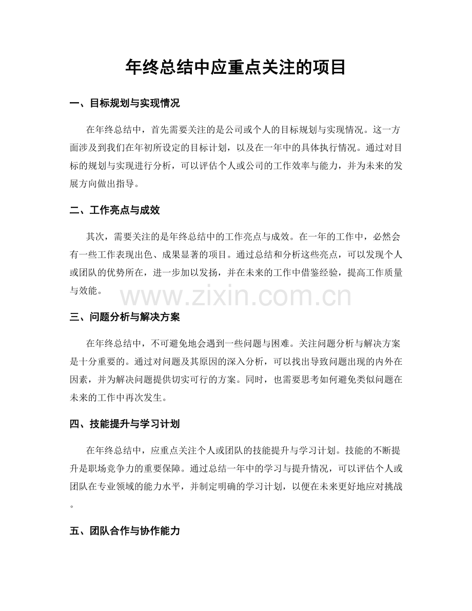 年终总结中应重点关注的项目.docx_第1页