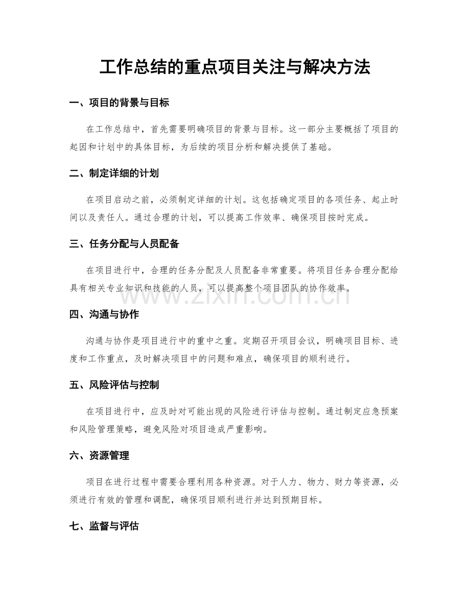 工作总结的重点项目关注与解决方法.docx_第1页