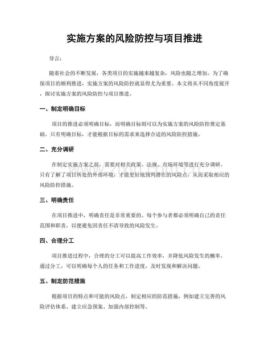 实施方案的风险防控与项目推进.docx_第1页