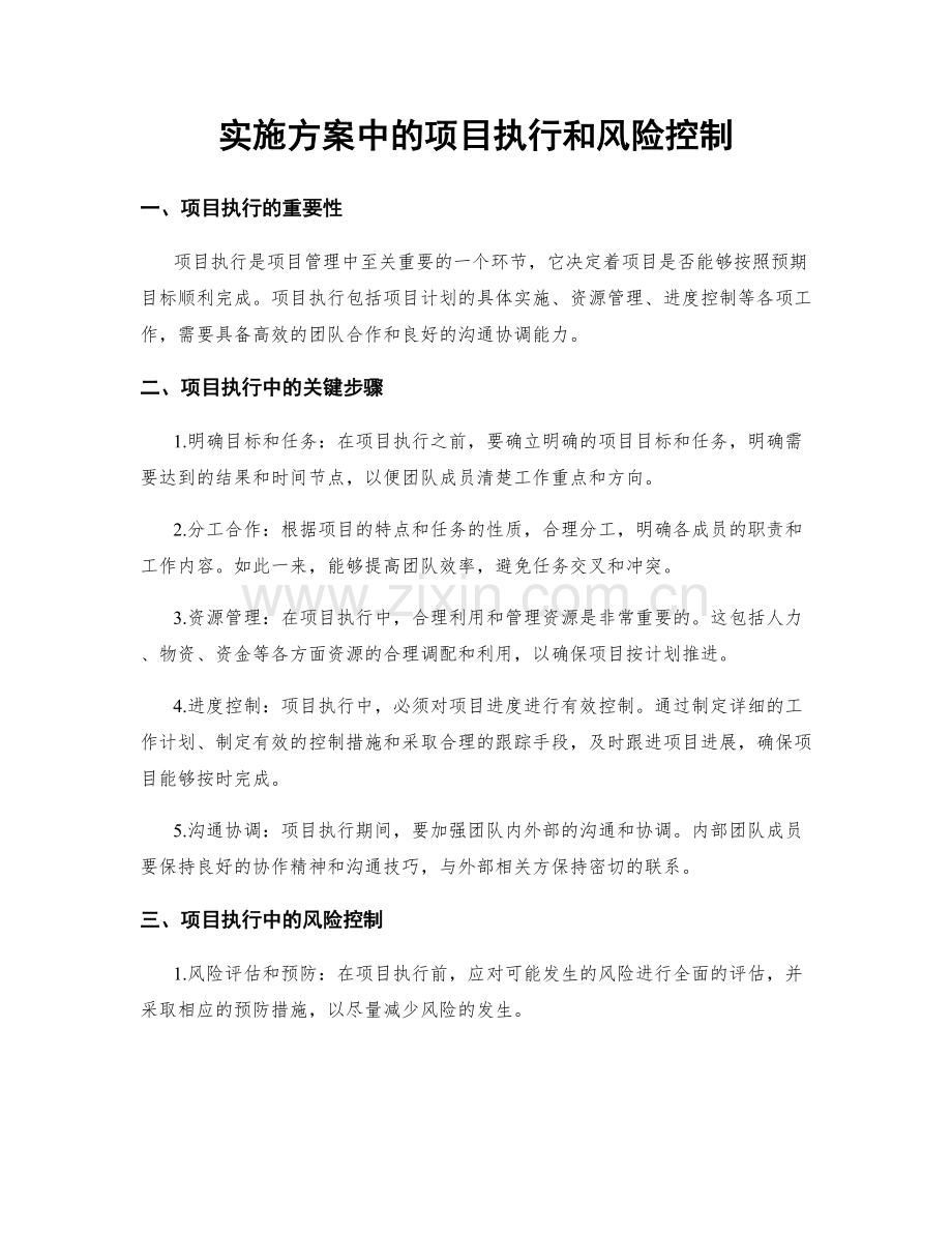 实施方案中的项目执行和风险控制.docx_第1页